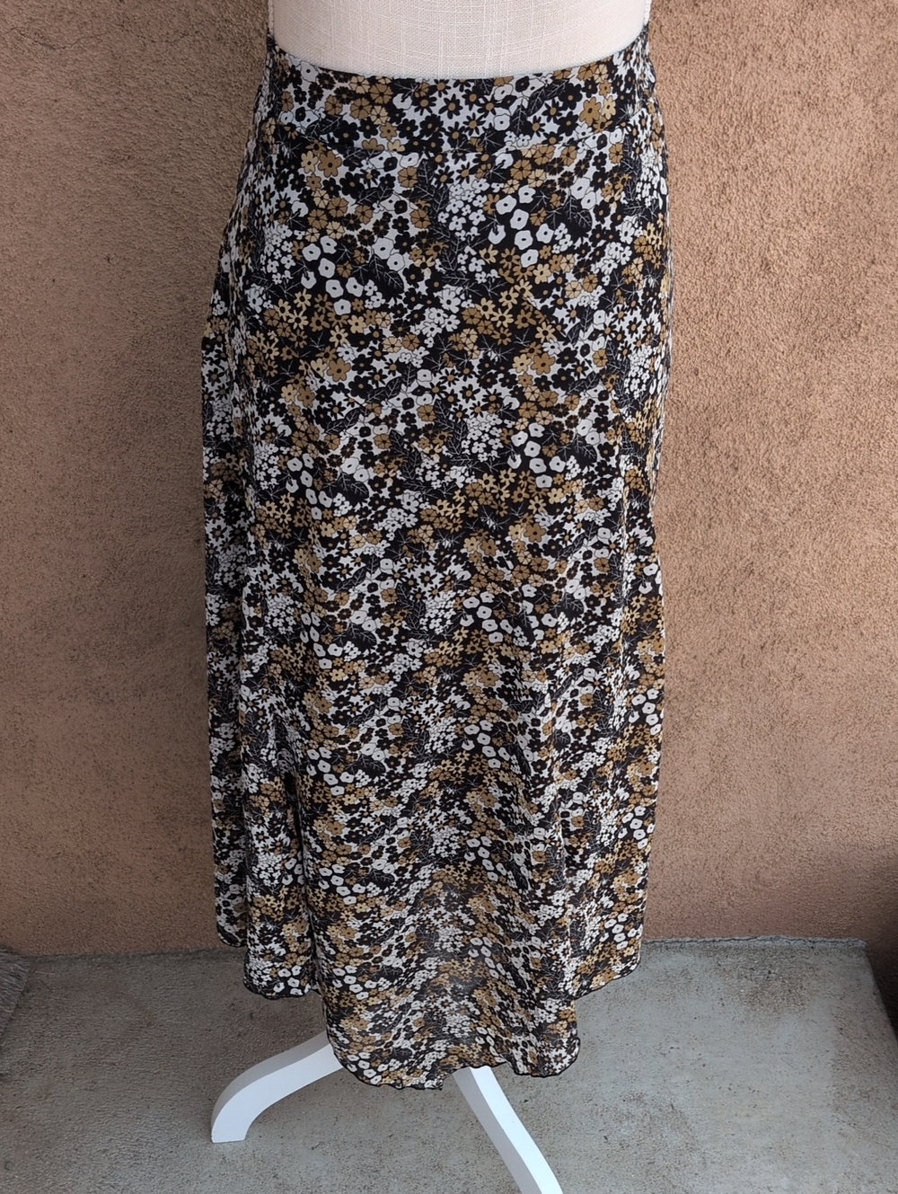 Cato Boho Sheer Mesh Moody Ditzy Floral Asymmetrical Maxi Skirt Cottegecore